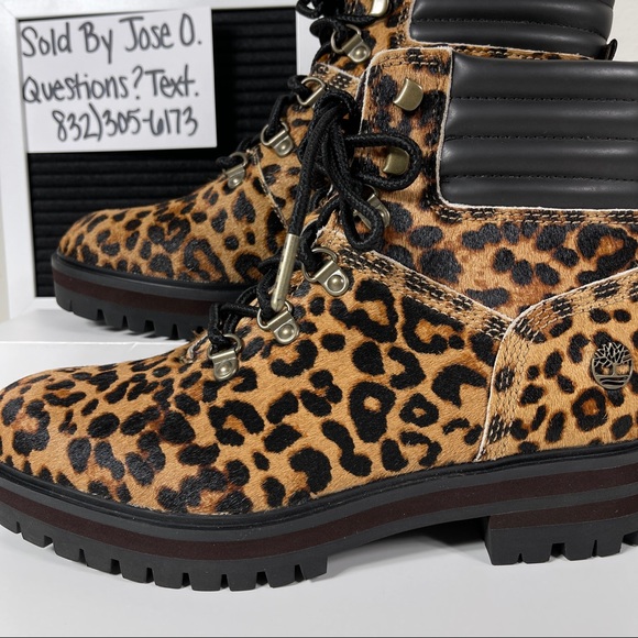 TIMBERLAND LONDON SQUARE WOMENS HIKER BOOTS SIZE 7 LEOPARD PRINT LEATHER BROWN N - Picture 7 of 10